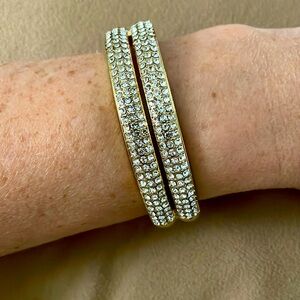 Gorgeous Gold Tone & Crystal Hinge Statement Bracelet